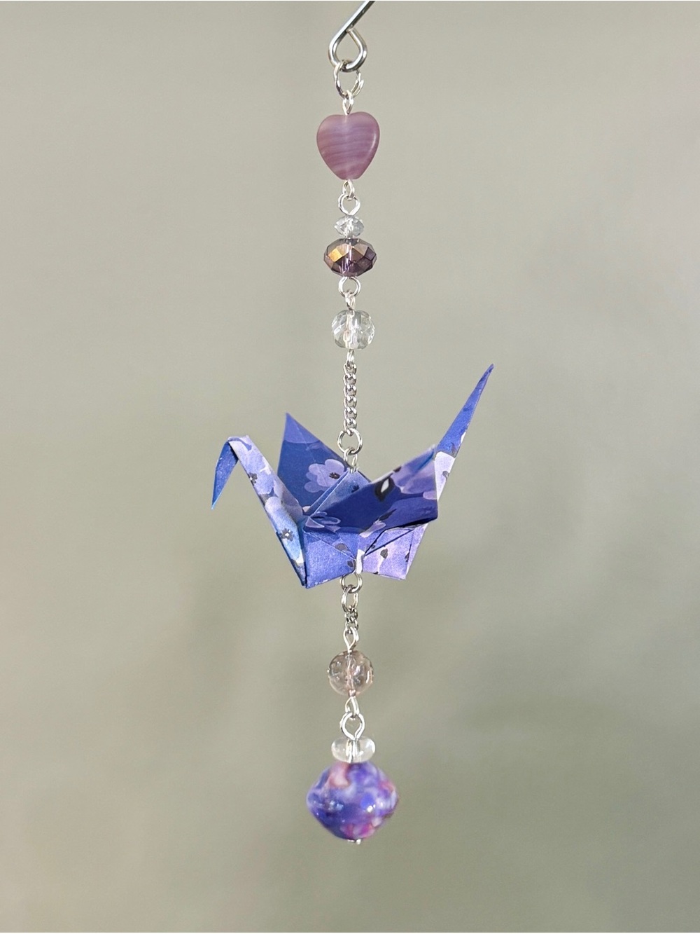 Origami Ornament #2533 - Small Crane with Repurposed Beads